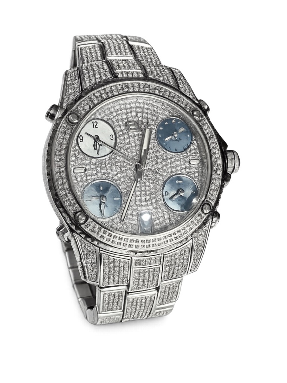 Iced-out JBW Men's Silver Tone Diamond-Style Multi-Function Watch